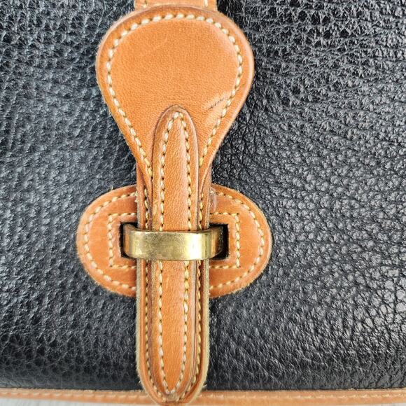 Vtg Dooney & Bourke Pebble Leather Crossbody Purse Black Brown Trim Shoulder Bag - Picture 4 of 16